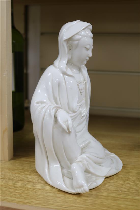 A Chinese blanc de chine seated figure of Guanyin H.21cm